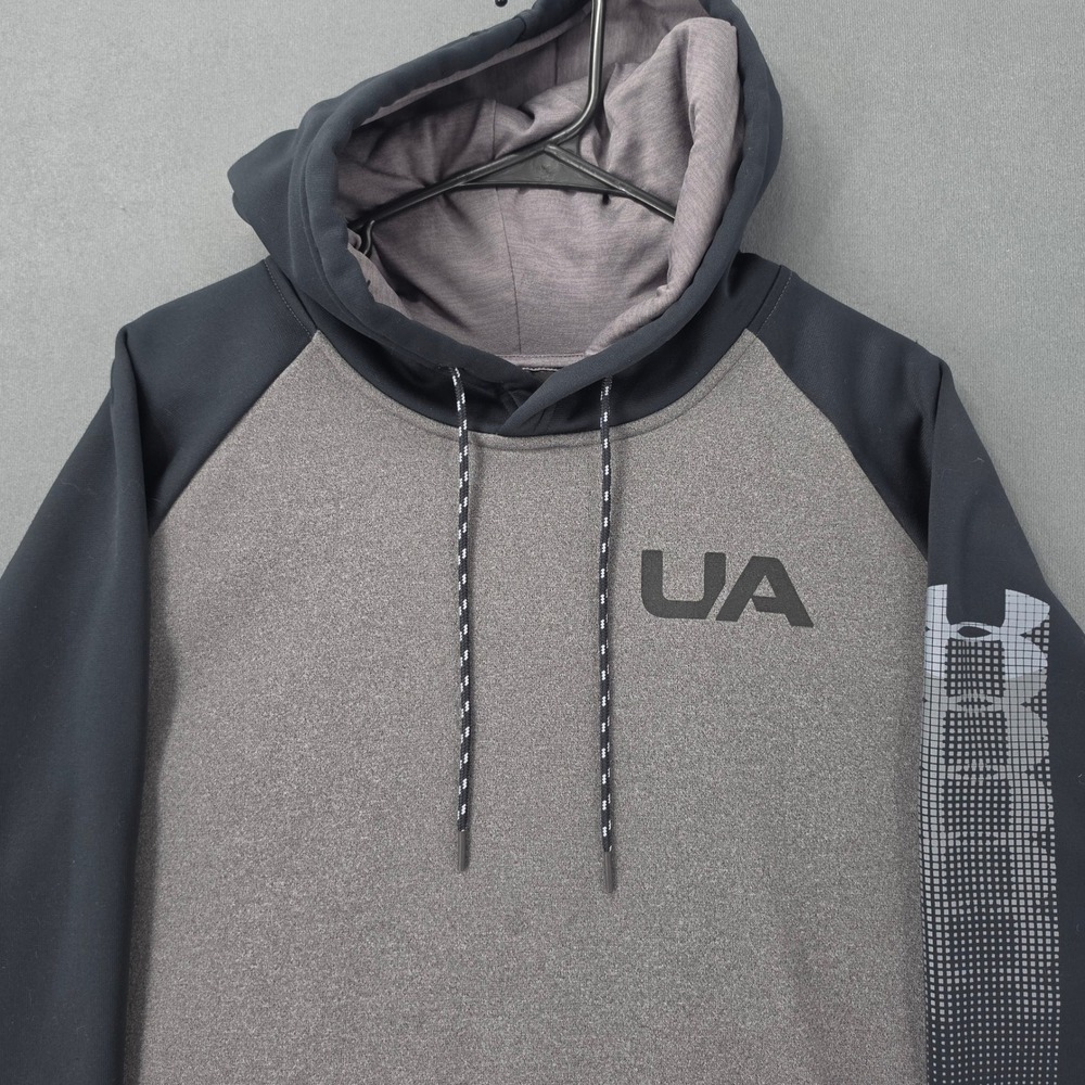 Under Armour ColdGear Storm Hoodie Mens XL Grey Black Raglan Pullover UA Logo